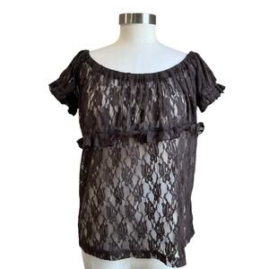 Burleska Women's Gothic Brown Lace Gypsy Peasant Pirate Top Size 2XL/3XL
